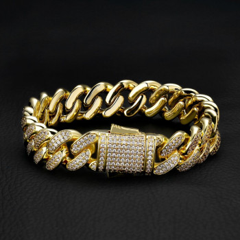 Cool 12mm Iced Out Cuban Link Bracelet for Men's in 14K Gold