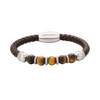 Fashion Brown Leather Bracelet with Natural Tiger Eye Beaded