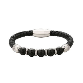 New Arrival Black Leather Bracelet with Natural Obsidian Stone Bead