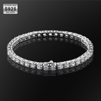 Cool 4mm Silver CZ Diamond Tennis Bracelet for Men in White Gold