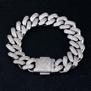 Iced Out 18mm Diamond Cuban Link Bracelet in White Gold