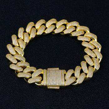 Modern 18mm Iced Out Cuban Link Bracelet for Men's in 14K Gold