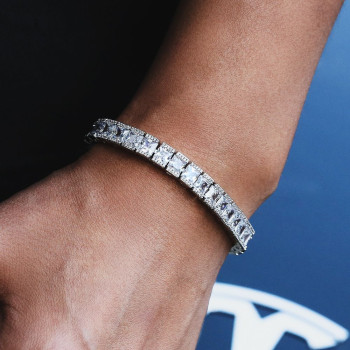 8mm Princess Cut CZ Diamond Tennis Bracelet for Men's in White Gold