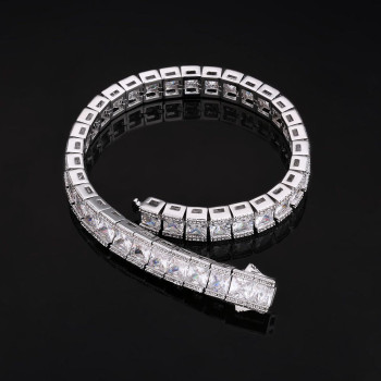 8mm Princess Cut CZ Diamond Tennis Bracelet for Men's in White Gold