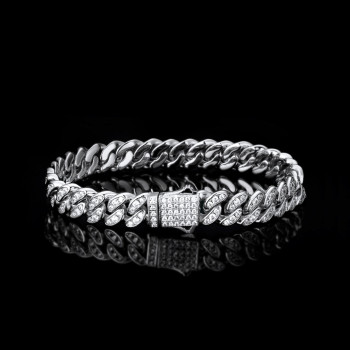 8mm Iced Out Cuban Link Bracelet for Men's in White Gold