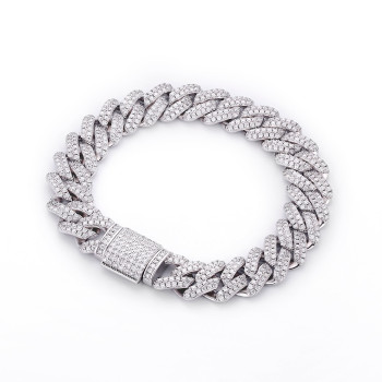 New Arrival 14mm Moissanite S925 Silver Cuban Link Bracelet