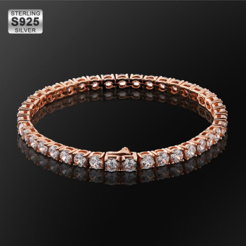 4mm Silver Rose Gold CZ Diamond Mens Tennis Bracelet