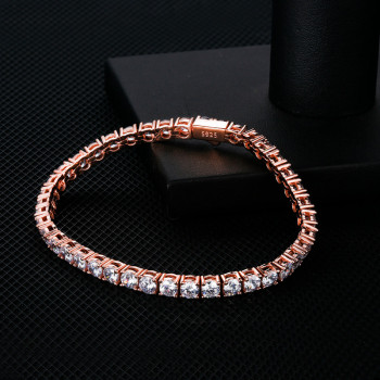 4mm Silver Rose Gold CZ Diamond Mens Tennis Bracelet