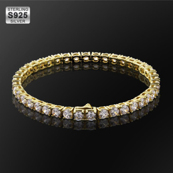 Gorgeous 4mm 14K Gold Sterling Silver CZ Diamond Tennis Bracelet for Men