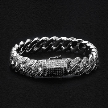 Black and White Two-Tone Iced Cuban Link Bracelet (12mm) for Men