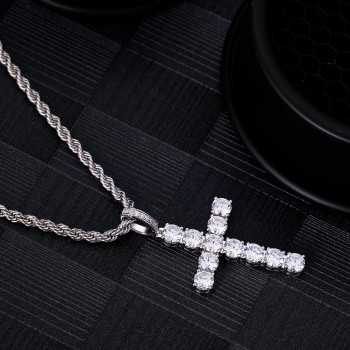 Fashion Iced Out Mens Cross Pendant Necklace in White Gold