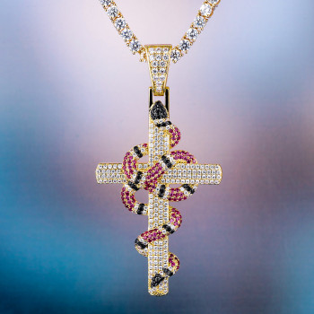 Hip Hop  Cool Cross Nacklace with Coral Snake Twist Pendant 