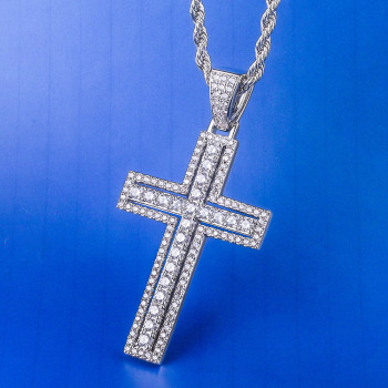 Iced Out Cross Chain with Double-Layered Cross Pendant