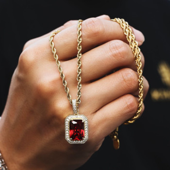 Fashion Hip Hop Necklace Birthstone Ruby Gemstone Pendant