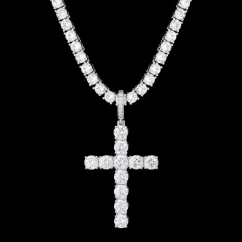 4mm CZ Diamond Tennis Chain Necklace with Iced Out Cross Pendant