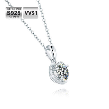 Womens Sterling Silver 1.0 Carats VVS1 Moissanite Mens Pendant Necklace