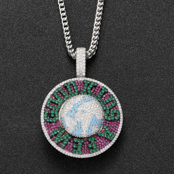 Fashion Hip Hop Rotatable Round Pendant with StainlessSteel Chain