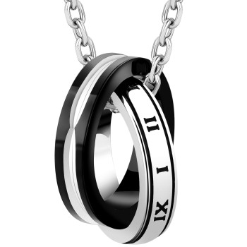 Roman Numerals Double Ring Pendant with 2mm Cable Chain