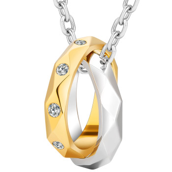 Diamond Cut  Double Ring Pendant with 2mm Cable Chain
