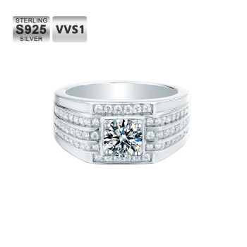 Glamorous Sterling Silver 1.0 Carats VVS1 Moissanite Men Ring