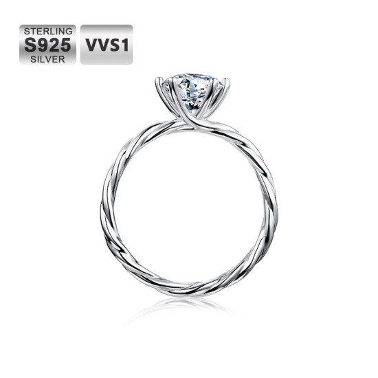 1.0 Carats Sterling Silver Rope VVS1 Moissanite Rings for Women