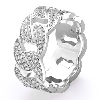 Fashion White Gold Diamond CZ Cuban Link Mens Ring