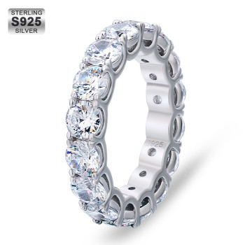 Classic Sterling Silver Single-Row Diamond Tennis Mens Ring 