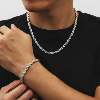 6mm Mens Stainless Steel Rope Chain and Bracelet Set
