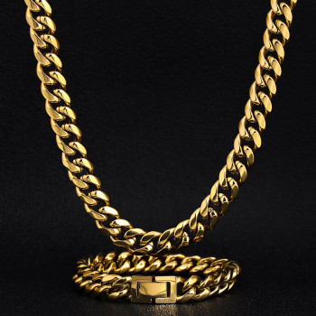 10mm Stainless Steel Miami Cuban Link Chain and Bracelet Set