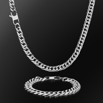 6-Sided | Iced 10mm Stainless Steel Miami Cuban Link Chain and Bracelet Set