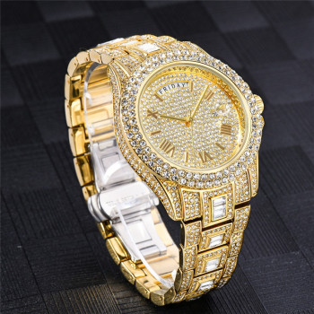 Fashion Double Calendar Business Full Diamond Quartz Watch