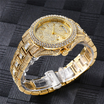 Fashion Double Calendar Business Full Diamond Quartz Watch