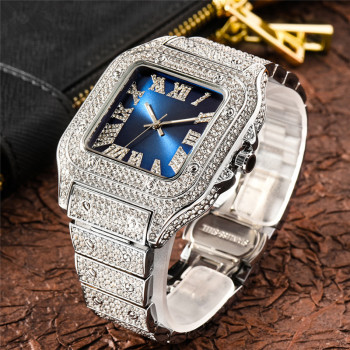 Fashion Roman Scale Hip Hop Diamond Square Mens Watch