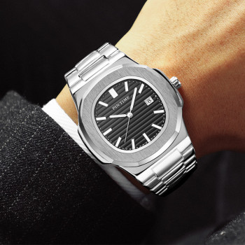 Classic 40mm Stainless Steel Quartz Mens Watch