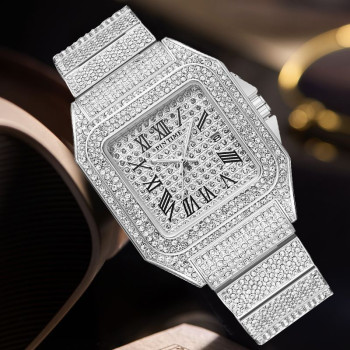 New Arrival Star Diamond Fashion Quartz Square Mens Watch