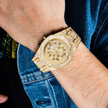 Newest Baguette Cut Round Diamond Dial Mens Watch