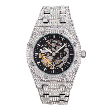 Fashion Men's Mechanical Watch with Baguette Stones