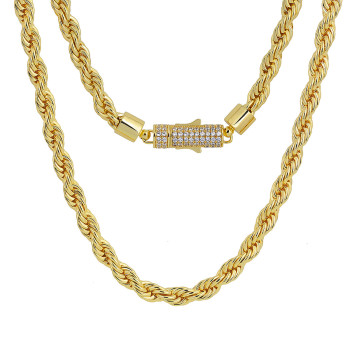 6mm Fashion Iced Out Lock Mens Rope Chain in 18K Gold