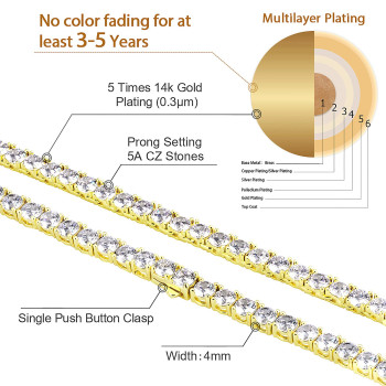 Iced Out 4mm 14K Gold CZ Diamond Mens Tennis Chain