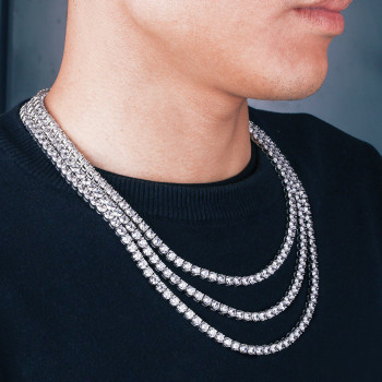 5mm White Gold CZ Diamond Tennis Chain Necklace for Men