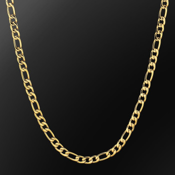 7mm Stainless Steel Figaro Chain in 18K Gold for Men