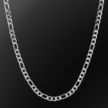 7mm Stainless Steel Mens Hip Hop Figaro Chain in White Gold