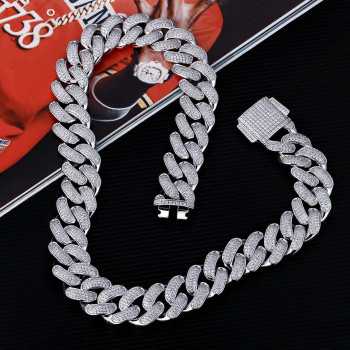 18mm Iced Out Diamond Cuban Link Chains for Men in White Gold