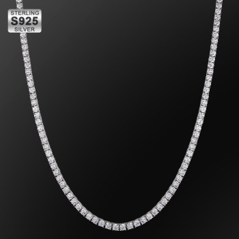 Bling 4mm White Gold Sterling Silver CZ Diamond Mens Tennis Chains