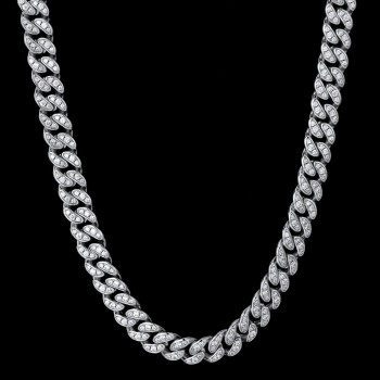 8mm Iced Out Diamond Cuban Link Chain in White Gold