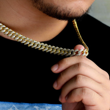 12mm Iced Prong Link Choker Cuban Chain in 14K Gold for Men