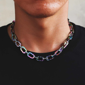 Hip Hop 10mm Rainbow Iced Out Mens Cable Chain