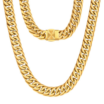 14mm Fashion Mens Cuban Link Chain 4-Side with Embossed Clasp