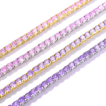 Hip Hop 4mm CZ Diamond Pink Mens Tennis Chain 