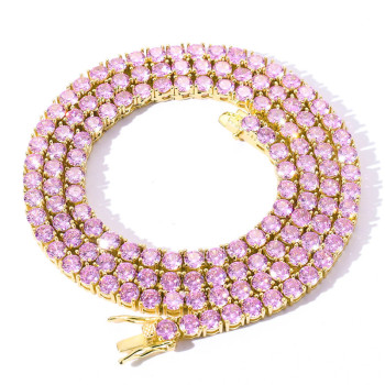 Hip Hop 4mm CZ Diamond Pink Mens Tennis Chain 